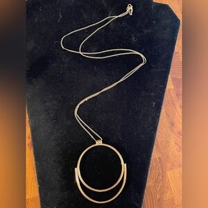 Fancy Gold-tone Long Circle Pendant Necklace. Fashion Necklace. 35 Inches